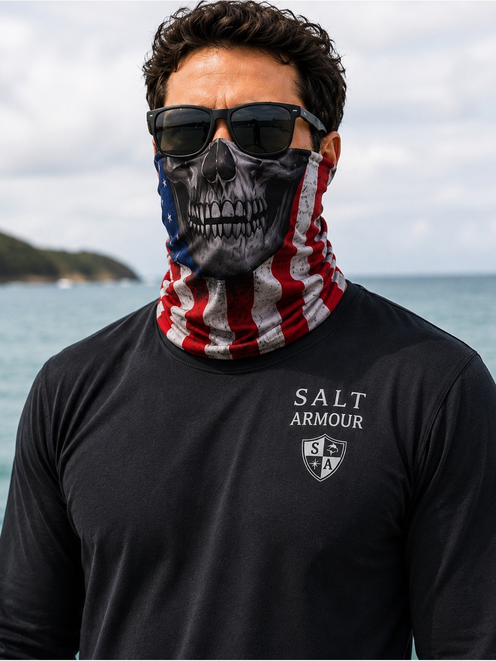 Salt Armour Skull American Flag Neck Gaiter Face Mask Fishing UV Sun Shield